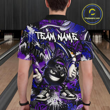 Load image into Gallery viewer, Person wearing a colorful bowling-themed shirt with 'TEAM NAME' text in a bowling alley.