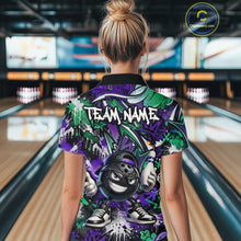 Load image into Gallery viewer, Person wearing a colorful bowling shirt with 'TEAM NAME' text in a bowling alley.