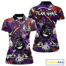 Load image into Gallery viewer, Custom Purple Red Graffiti Funny Bowling Mascot Shirt for Women Polo &amp; 1/4 Zip for Bowling Team QZT1062