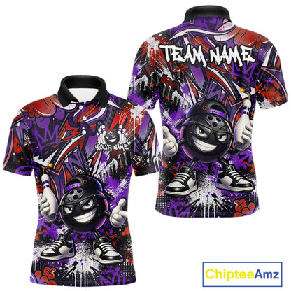 Colorful polo shirt with a cartoon character and 'Team Name' text on a white background, featuring the brand 'Chiptee Amz'.