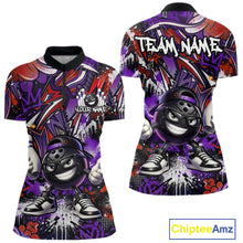 Load image into Gallery viewer, Custom Purple Red Graffiti Funny Bowling Mascot Shirt for Women Polo &amp; 1/4 Zip for Bowling Team QZT1062