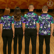 Load image into Gallery viewer, Four people wearing matching team jerseys with a gorilla graphic on a bowling alley background.
