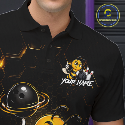 Black & Gold Funny Bee Bowling Shirt for Men Custom Bowling Team Jersey League Polo & Quarter-Zip QZT1008