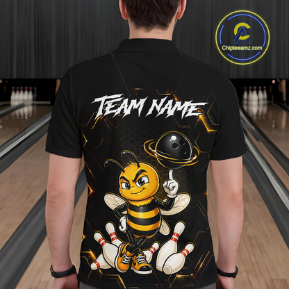 Black & Gold Funny Bee Bowling Shirt for Men Custom Bowling Team Jersey League Polo & Quarter-Zip QZT1008