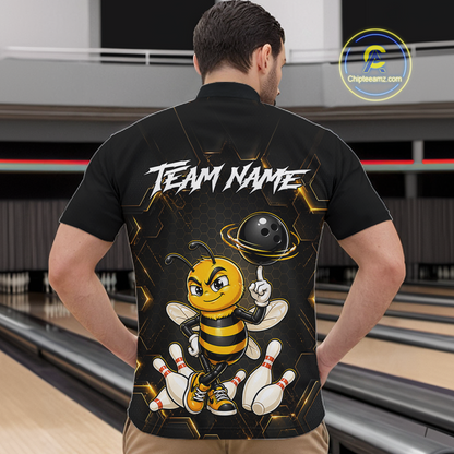 Black & Gold Funny Bee Bowling Shirt for Men Custom Bowling Team Jersey League Polo & Quarter-Zip QZT1008