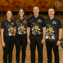 Load image into Gallery viewer, Black &amp; Gold Funny Bee Bowling Shirt for Women Custom Bowling Team Jersey League Polo &amp; 1/4-Zip QZT1008