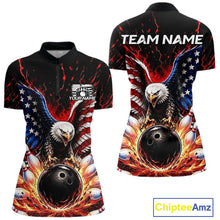 Load image into Gallery viewer, Bowling shirt with eagle design and customizable text, featuring American flag colors.