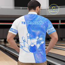 Load image into Gallery viewer, Person wearing a bowling-themed shirt with 'TEAM NAME' text in a bowling alley.