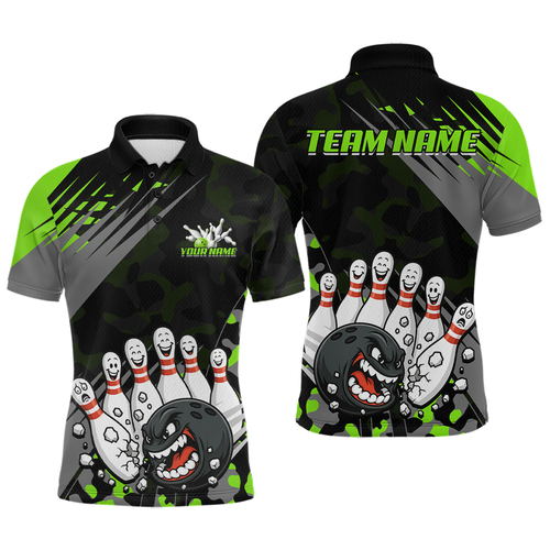Custom Green Funny Bowling Shirt Crazy Bowling Jersey Men Polo & 1/4 Zip Bowling Outfit QZT785