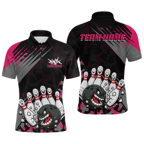 Custom Pink Funny Bowling Shirt Crazy Bowling Jersey Men Polo & 1/4 Zip Bowling Outfit QZT785