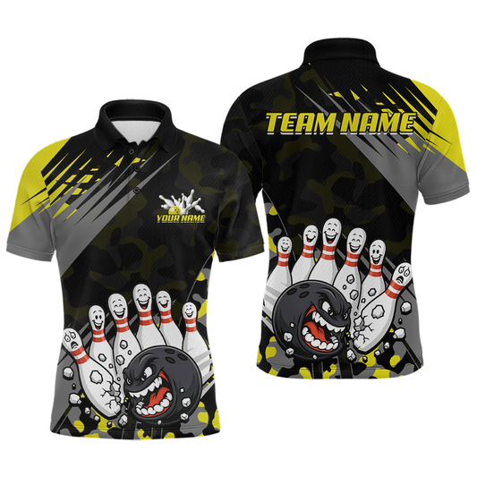 Custom Yellow Funny Bowling Shirt Crazy Bowling Jersey Women Polo & 1/4 Zip Bowling Outfit QZT785