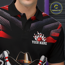 Load image into Gallery viewer, Custom Black &amp; Red Funny Cowboy Bowling Shirt for Men Polo &amp; 1/4-Zip Bowling League QZT840