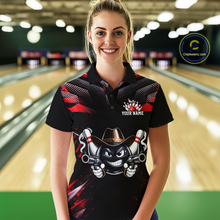 Load image into Gallery viewer, Custom Black &amp; Red Funny Cowboy Bowling Shirt for Women Polo &amp; 1/4-Zip Bowling League QZT840
