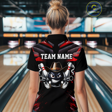 Load image into Gallery viewer, Custom Black &amp; Red Funny Cowboy Bowling Shirt for Women Polo &amp; 1/4-Zip Bowling League QZT840