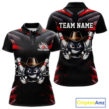 Load image into Gallery viewer, Custom Black &amp; Red Funny Cowboy Bowling Shirt for Women Polo &amp; 1/4-Zip Bowling League QZT840
