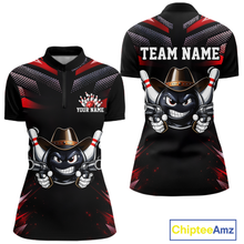 Load image into Gallery viewer, Custom Black &amp; Red Funny Cowboy Bowling Shirt for Women Polo &amp; 1/4-Zip Bowling League QZT840