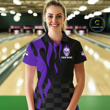 Load image into Gallery viewer, Purple Flame Skull Bowling Shirt Bowling Team Jersey for Women Polo &amp; 1/4-Zip QZT931
