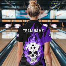 Load image into Gallery viewer, Purple Flame Skull Bowling Shirt Bowling Team Jersey for Women Polo &amp; 1/4-Zip QZT931