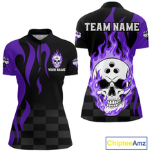 Load image into Gallery viewer, Purple Flame Skull Bowling Shirt Bowling Team Jersey for Women Polo &amp; 1/4-Zip QZT931