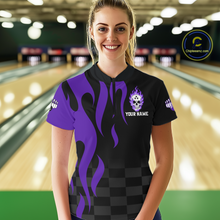 Load image into Gallery viewer, Purple Flame Skull Bowling Shirt Bowling Team Jersey for Women Polo &amp; 1/4-Zip QZT931