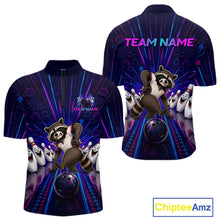 Load image into Gallery viewer, Bowling jersey with raccoon design and customizable text on a white background
