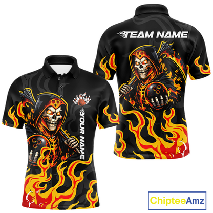 Custom Orange Flame Skull Bowling Shirt for Men Bowling Jersey League Bowling Gifts QZT842