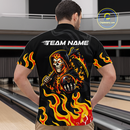 Custom Orange Flame Skull Bowling Shirt for Men Bowling Jersey League Bowling Gifts QZT842