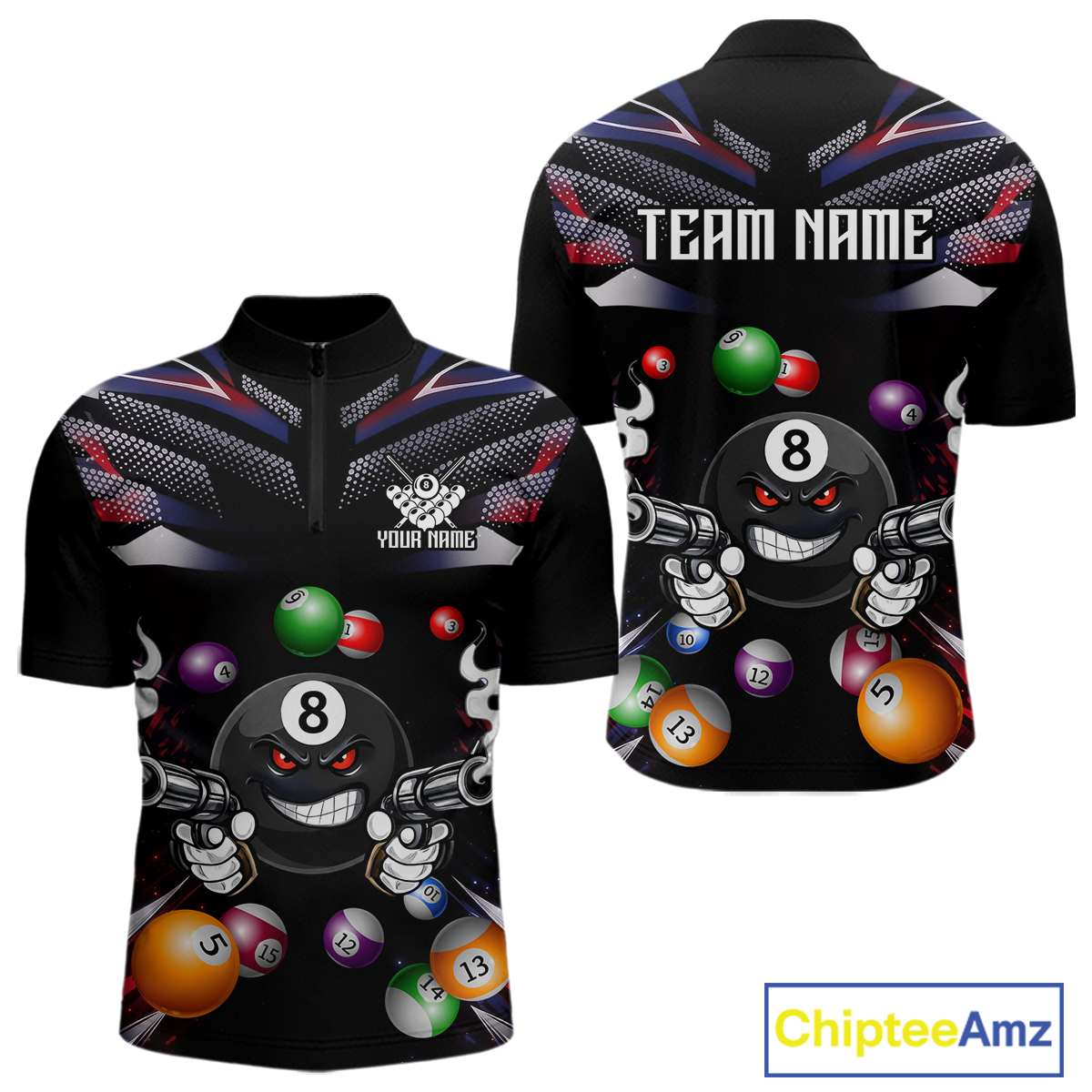 Custom Funny American Flag 8 Ball Pool Shirt for Men Billiard Jersey Polo & 1/4 Zip Billiard Shirt BHT16