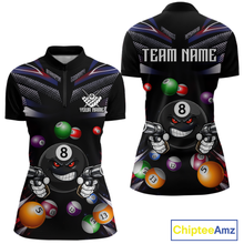 Load image into Gallery viewer, Custom Funny American Flag 8 Ball Pool Shirt for Women Billiard Jersey Polo &amp; 1/4 Zip Billiard Shirt BHT16