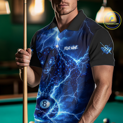 Peronalized Blue Thunder Lightning Leopard Custom Billiard Shirt for Men 8 Ball Billiard Jersey BHT17