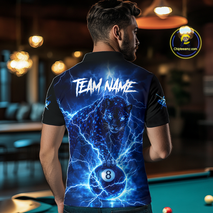 Peronalized Blue Thunder Lightning Leopard Custom Billiard Shirt for Men 8 Ball Billiard Jersey BHT17