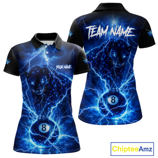 Peronalized Blue Thunder Lightning Leopard Custom Billiard Shirt for Women 8 Ball Billiard Jersey BHT17