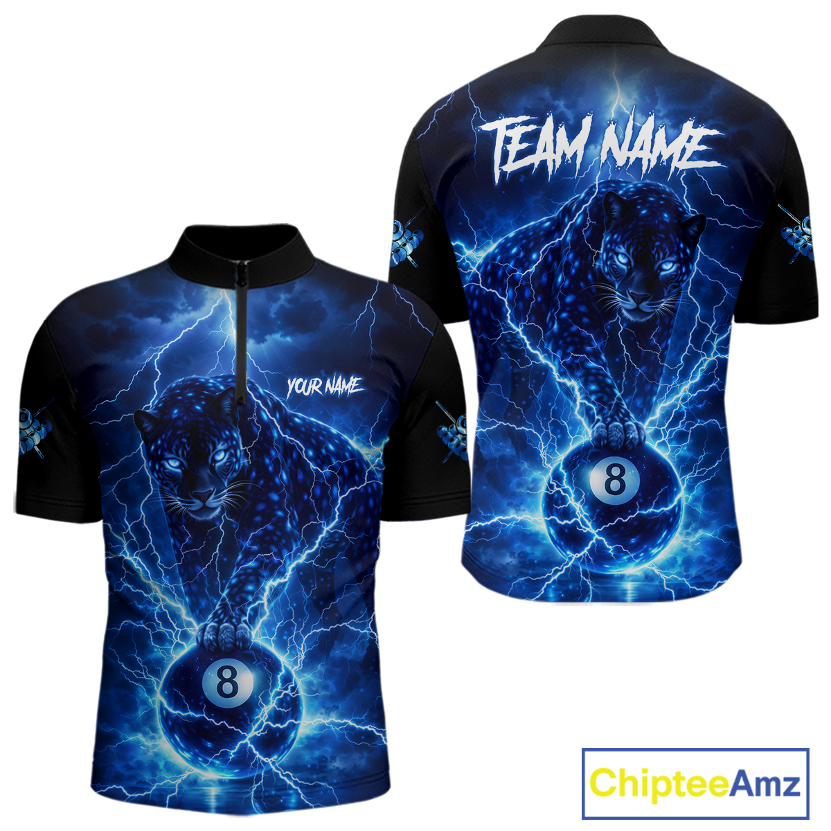 Peronalized Blue Thunder Lightning Leopard Custom Billiard Shirt for Men 8 Ball Billiard Jersey BHT17