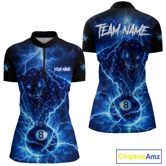 Peronalized Blue Thunder Lightning Leopard Custom Billiard Shirt for Women 8 Ball Billiard Jersey BHT17