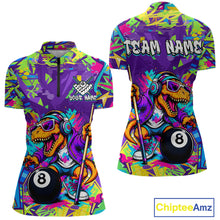 Load image into Gallery viewer, Colorful quarter-zip with a dinosaur and pool ball design, featuring 'Team Name' text on a white background.