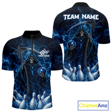 Load image into Gallery viewer, Blue Thunder Lightning Bowling Shirt for Men Bowling League Jersey Polo &amp; Quarter-Zip Bowling Outfit QZT932
