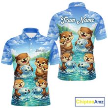 Load image into Gallery viewer, Custom Funny Otter Family Bowling Shirt DNA Bowling League Polo &amp; 1/4-Zip Bowling Outfit for Men QZT933