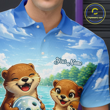 Load image into Gallery viewer, Custom Funny Otter Family Bowling Shirt DNA Bowling League Polo &amp; 1/4-Zip Bowling Outfit for Men QZT933