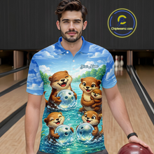 Load image into Gallery viewer, Custom Funny Otter Family Bowling Shirt DNA Bowling League Polo &amp; 1/4-Zip Bowling Outfit for Men QZT933
