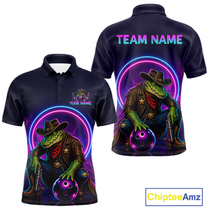 Custom Neon Cowboy Alliagator Bowling Shirt for Men Bowling Team Jersey Polo & Quarter-Zip Bowling Outfit QZT1013