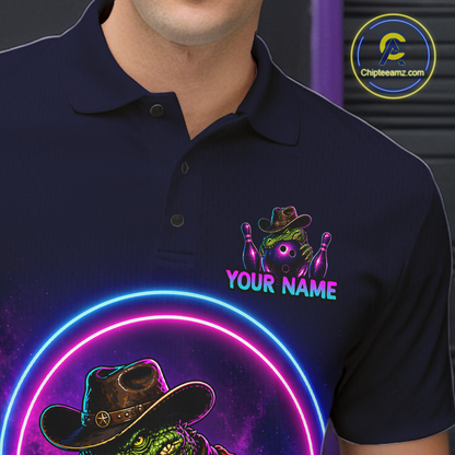 Custom Neon Cowboy Alliagator Bowling Shirt for Men Bowling Team Jersey Polo & Quarter-Zip Bowling Outfit QZT1013