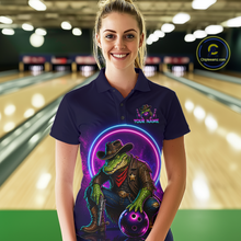 Load image into Gallery viewer, Custom Neon Cowboy Alliagator Bowling Shirt for Women Bowling Team Jersey Polo &amp; 1/4-Zip Bowling Outfit QZT1013
