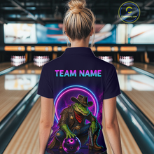 Load image into Gallery viewer, Custom Neon Cowboy Alliagator Bowling Shirt for Women Bowling Team Jersey Polo &amp; 1/4-Zip Bowling Outfit QZT1013