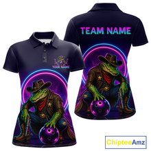 Load image into Gallery viewer, Custom Neon Cowboy Alliagator Bowling Shirt for Women Bowling Team Jersey Polo &amp; 1/4-Zip Bowling Outfit QZT1013