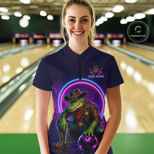 Load image into Gallery viewer, Custom Neon Cowboy Alliagator Bowling Shirt for Women Bowling Team Jersey Polo &amp; 1/4-Zip Bowling Outfit QZT1013