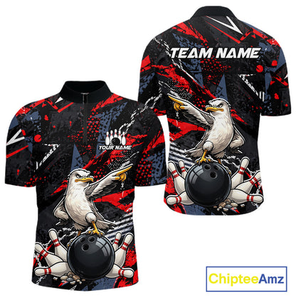 Custom Funny Gull Bowling Team Shirt for Men Bowling League Jersey Polo & Quarter-Zip QZT1016