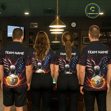 Load image into Gallery viewer, Four people wearing matching team jerseys with eagle and ball design in a pool hall.