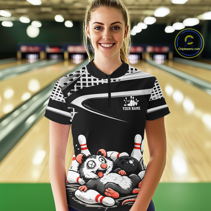 Personalized Funny Opossum Bowling Shirt Bowling Jersey for Women Bowling Polo & Quarter-Zip QZT847