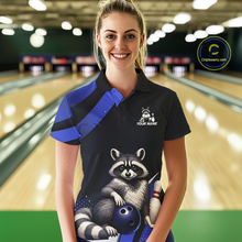 Load image into Gallery viewer, Custom Blue Ugly Raccoon Bowling Shirt for Women Bowling League Polo &amp; Quarter-Zip Gift QZT853