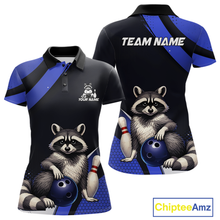 Load image into Gallery viewer, Custom Blue Ugly Raccoon Bowling Shirt for Women Bowling League Polo &amp; Quarter-Zip Gift QZT853